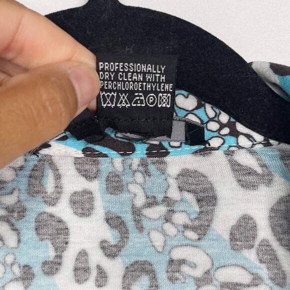 Etcetera XSmall XS Blue White Brown Leopard Print Wrap Long Sleeve Top Stretch - Picture 7 of 7